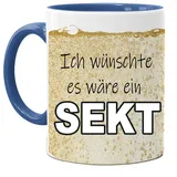 Lustige Tasse mit Spruch Ich wünschte es wäre Sekt | Kaffee- Tee- Fototasse| Geschenk für Beste Freundin | Keramik Tasse |Spülmaschinenfest (Blau)