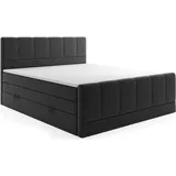 möbel punkt Boxspringbett LONDON mit Bettkasten 180x200cm Webstoff Schwarz Bett Bettkasten - Schwarz