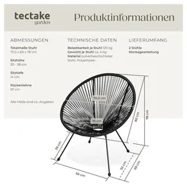 Tectake 2er Set Gartenstuhl 70,5 x 69 x 78 cm schwarz
