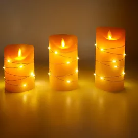 CCLIFE LED Kerzen Set mit Fernbedienung Timer Funktion 300 Stunden flackernde Paraffin Echtwachs,mit Lichterkette