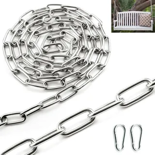 SWTYExt Edelstahl Kette Starke Gliederkette Meterware V4A Kette Meterware 1,5M Ø4mm Rundstahlkette Verlängerungskette Stahlkette Kette Metall mit Karabiner für Hundekette Schaukeln Ketten Ankerkette