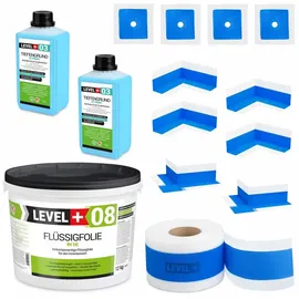 LEVEL PLUS Dichtset für Duschabdichtung 12 kg Flüssigfolie Dichtband 20 m Tiefengrund 2 L