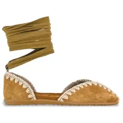 Mou für Damen. MU.SW731001A Leder Ballerinas mit brauner Schleife (38), Wohnung, Schnürsenkel, Lässig