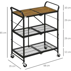Homcom Rollwagen Klappbarer Küchenwagen Servierwagen mit 3 Ebenen