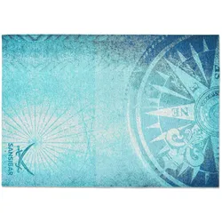 SANSIBAR Sylt Webteppich  Keitum , blau , Baumwolle , Maße (cm): B: 130 H: 0,3