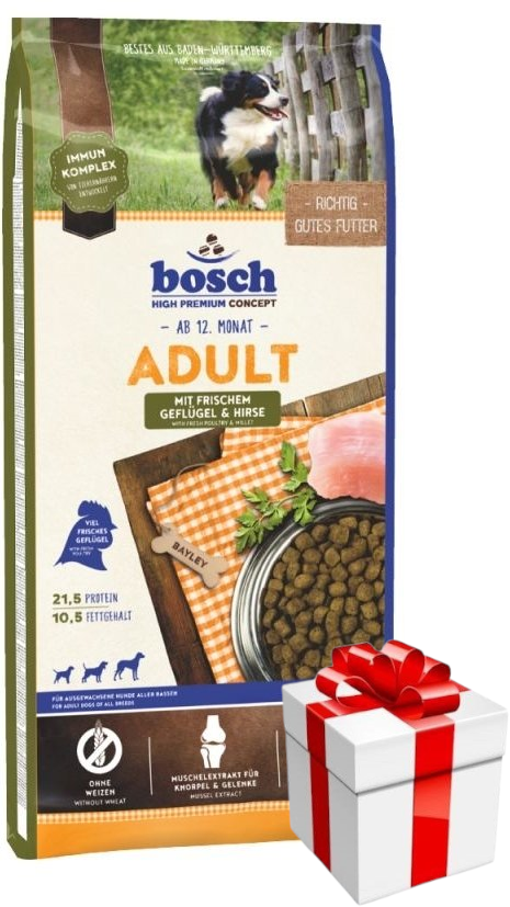 Bosch Adult Poultry & Millet, Geflügel und Hirse (neues Rezept) 15kg +Überraschung für den Hund (Rabatt für Stammkunden 3%)