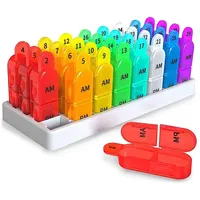 Tablettenbox Tablettenbox 2 mal am Tag morgens, Medikamentenbox Pillendose 7 Tage Medizinbox mit 32 Fächer für Vitaminpillen, Morgens Mittags Abends Reise mit einfachem offenem Design