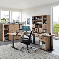 Büromöbel Set 8-teilig SARINA-36 mit höhenverstellbarem Winkelschreibtisch in Altesche teilmassiv