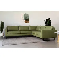 PLACES OF STYLE Ecksofa »Pinto, 250/290 cm, langer Schenkel, XXL, Ottomane«, Cord, Feincord, Luxus-Microfaser Leder und Chenille grün