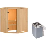 Woodfeeling Sauna Faurin inkl. 9 kW Ofen mit integr. Strg., Glastür Bronziert