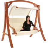 di volio Hollywoodschaukel Pergia, Gartenschaukel aus Holz, Outdoor Hängesessel mit Gestell für 2 Personen, mit Sonnendach, wetterfest & robust (Creme)