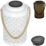 LED Solar Laterne 'Flowers' | warmweiß Eisen Kunststoff 15,5x25cm weiß | Outdoor Henkellampe Blumenmuster gestanzt (1 x LED Solar Laterne Blume)