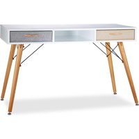 Relaxdays Schreibtisch weiß rechteckig, 4-Fuß-Gestell braun 125,0 x 60,0 cm