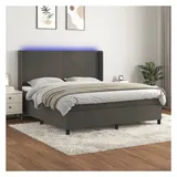 vidaXL Boxspringbett mit Matratze & LED Dunkelgrau 180x200 cm Samt