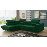 Ecksofa Caris mit Schlaffunktion und einstellbare Kopfstützen, Wohnlandschaft, Couchgarnitur, Bettkasten, Sofagarnitur, Couch, Sofa (Grün (Kronos... - Grün