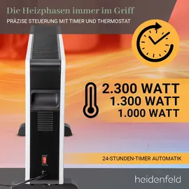 Heidenfeld Konvektorheizung EK100, Standgerät oder Wandmontage, 1000-2300 Watt, Timer, bis 40 m2