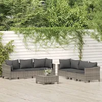 Ankonbej 7-tlg. Garten-Lounge-Set mit Kissen Grau Poly Rattan