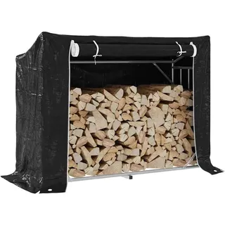vidaXL Brennholzregal mit Regenschutz 151x60,5x110,5 cm Stahl Verzinkt - Schwarz