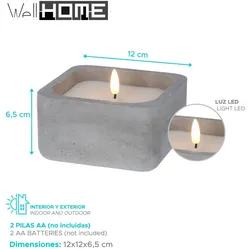 WellHome - Quadratische LED-Kerze, graue Farbe, 12x12x6,5cm