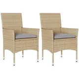 vidaXL Gartenstühle mit Kissen 2 Stk. Beige Poly Rattan