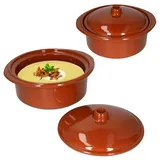 Mambocat 2er Set Ton-Topf + Deckel 1,6L Mediterran Cocotte Kochtopf Schmortopf Mittelalter