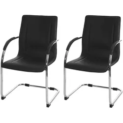 2er-Set Esszimmerstuhl Perm, Freischwinger Küchenstuhl Lehnstuhl Stuhl, Stahl ~ schwarz