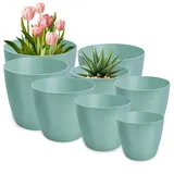 PECZEKO Blumentopf matt, 8er-Set blumenkübel, 9,5/12/14/16/18/20/25/30 cm Pflanzkübel aus Übertopf Kunststoff Topf für, groß und klein Pflanzen, 8er-Set blumenkübel kräutertopf, Grün