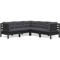 vidaXL 5-tlg Garten-Lounge-Set mit Kissen Schwarz Kiefer Massivholz