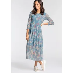 Meshkleid LAURA SCOTT, Damen, Gr. 40, N-Gr, blau (helblau, geblümt), Mesh, Obermaterial: 95% Polyester, 5% Elasthan. Futter: 100% Polyester, feminin, ausgestellt ca. Mitte Wade, Rundhals, 3/4-Ärmel, Kleider, wadenlang, ausgestellt, aus Mesh, 3/4-Ärmel