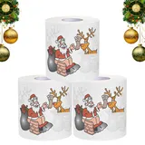Toilettenpapier Weihnachten,3 Rollen Lustige Weihnachten Toilettenpapier,Weihnachtsmann Klopapier,für Badezimmer,WC,Dinner Servietten Weihnachten Dekorative