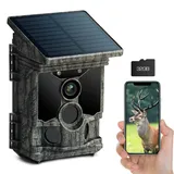 VOOPEAK Solar Wildkamera WLAN 4K 30fps 100MP, Bluetooth Wildkamera mit Bewegungsmelder Nachtsicht, Wildtierkamera mit Handyübertragung APP 120° Weitwinkel mit 32GB Micro SD Karte IP66 Wasserdicht