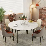 WISFOR Esstisch ausziehbar, Küchentisch für 4-8 Personen, Esszimmertisch Marmor Optik, 130cm-160cm Rechteckig Tisch mit rutschfesten Beinen aus M... - Weiß
