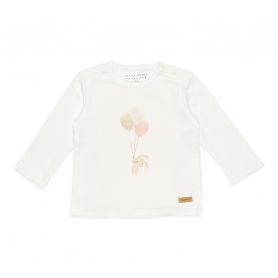 Langarm-Shirt Little Pink Flowers Bunny Ballons White, Größe 62 | Little Dutch