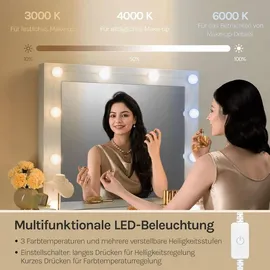 Woltu Schminktisch mit LED-Beleuchtung, einstellbare Helligkeit, Weiß - Weiß