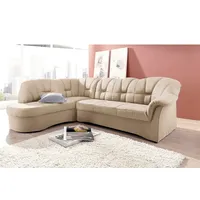 DOMO collection Ecksofa »Papenburg, zeitlose Rückensteppung, elegante Armlehne, L-Form«, mit Ottomane, wahlweise mit Bettfunktion beige