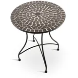 Raburg Gartentisch Mosaiktisch, Balkon- und Terrassentisch, 60 cm Ø, 72 cm hoch, Mayla (rund), liebevolle Handarbeit, Mosaikmuster, schwarzes Metallgestell grau