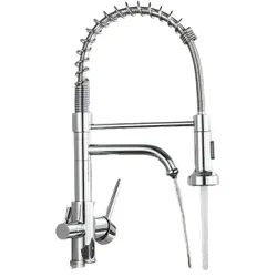 KLARWERK Bernd | 3 Wege Gastronomie Chrom glänzend Filtermatur | Feder Edelstahl Osmose Wasserhahn Küche | Restaurant Mischbatterie 360° drehbar 2 Anschlüsse