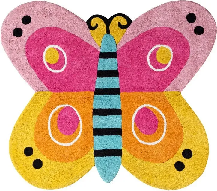 Premier Kids 100 % Baumwolle, handgetuftet, Schmetterlings-Teppich, 90 cm x 80 cm