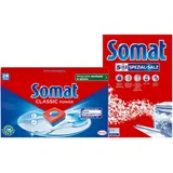 SOMAT Tabs 28 AW Classic Power, Geschirrspül Tabs mit Fettlösekraft für kraftvolle Reinigung, Spültabs für strahlend sauberes Geschirr + Somat 5in1 Additive Spezial-Salz 1,2kg