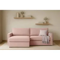 Kaiser Möbel Ecksofa mit Schlaffunktion und Bettzeugablage LUBEKA, Stoff Poso und Faro rosa 224 cm x 85 cm x 147 cm