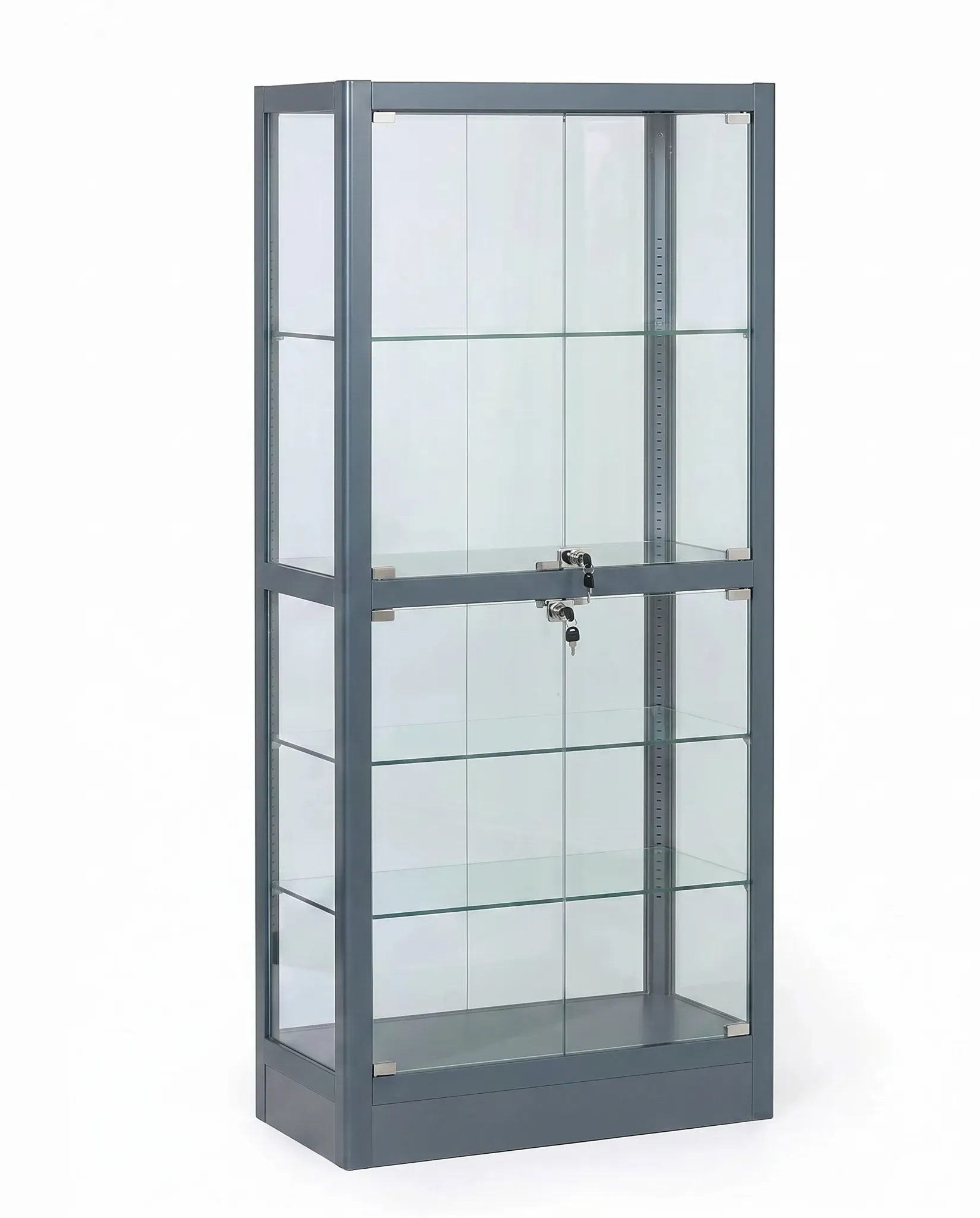 Glasvitrine, 1800 × 800 × 400 mm, grau