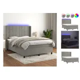 vidaXL Boxspringbett mit Matratze & LED Hellgrau 140x200 cm Samt