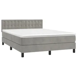 vidaXL Boxspringbett mit Matratze & LED Hellgrau 140x200 cm Samt