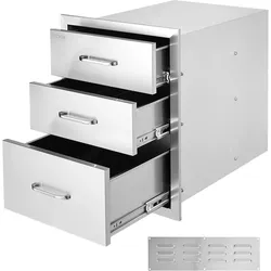 VEVOR Outdoor-Küche Edelstahl Dreifach-Zugang BBQ Schubladen mit Chrom Griff, 458 x 585 x 588 mm