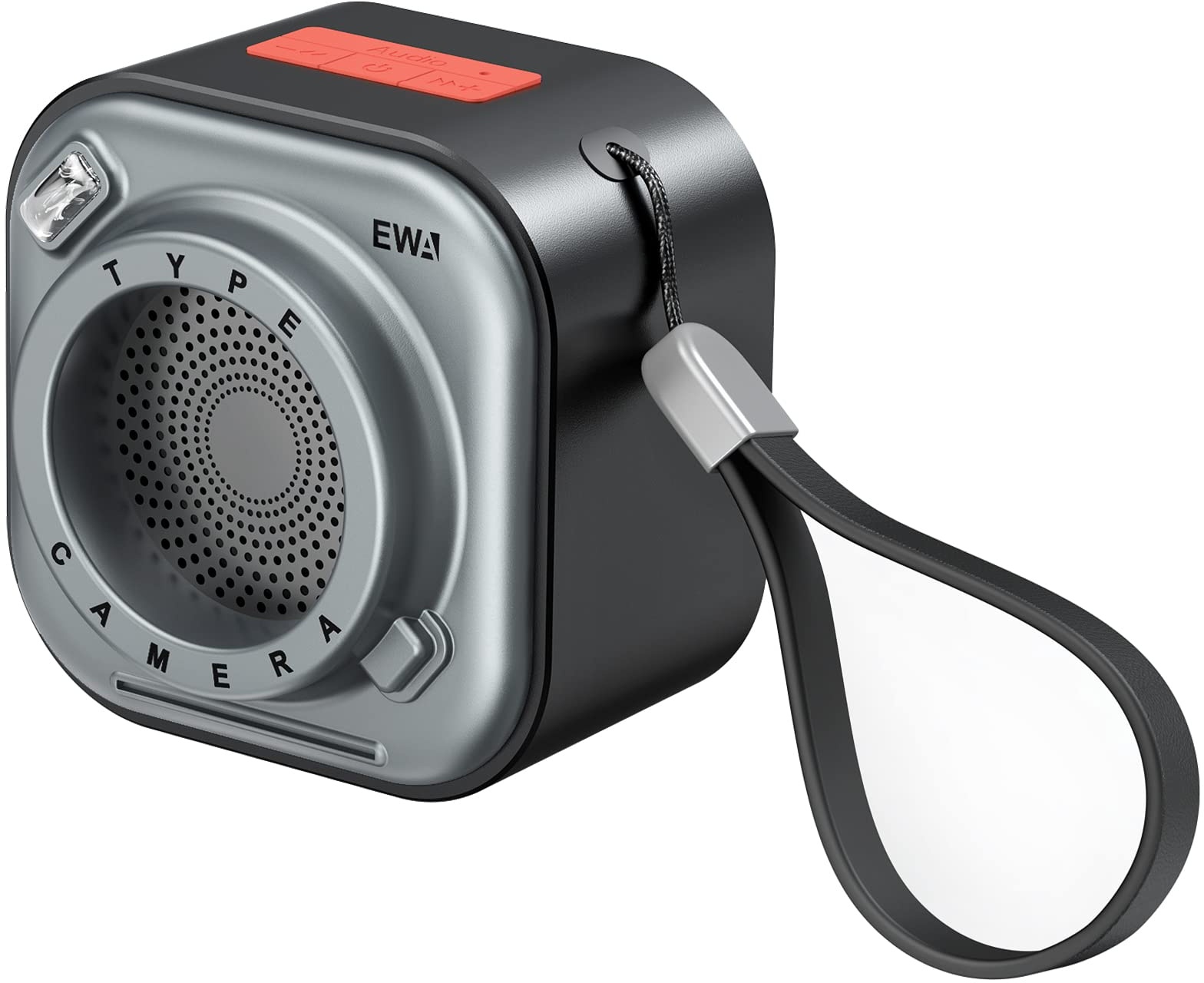 EWA Kabelloser Mini-Bluetooth-Lautsprecher mit Umhängeband, mit Bass-Radiator, einzigartiger Kamera-Look, unterstützt TF-Karten, klein Aber hohe Lautstärke, tragbar (Schwarz)