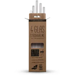 Nachhaltige Glas Strohhalme ( 4 Trinkhalme + 1 Reinigungsbürste ) Transparent 20cm - Glashalm wiederverwendbar, Stabil und Bruchfest