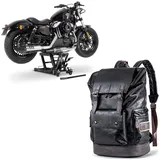 Set: Hebebühne Midlift L bis 680 kg sw ConStands mit Motorrad Rucksack RL3 Hecktasche Vintage 24Ltr sw