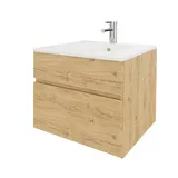 wohnartig® Stella Waschtischunterschrank – Hängend | Eiche Artisan | 50,5 × 39,3 × 50 cm | Moderner Waschbeckenunterschrank mit Keramikwaschbecken | Waschbecken mit Unterschrank | Badmöbel