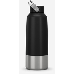 Trinkflasche 1 l mit Schraubverschluss Inox Wandern - schwarz, grau, EINHEITSGRÖSSE