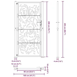 vidaXL Gartentor Schwarz 105x205 cm Stahl Flammen-Design